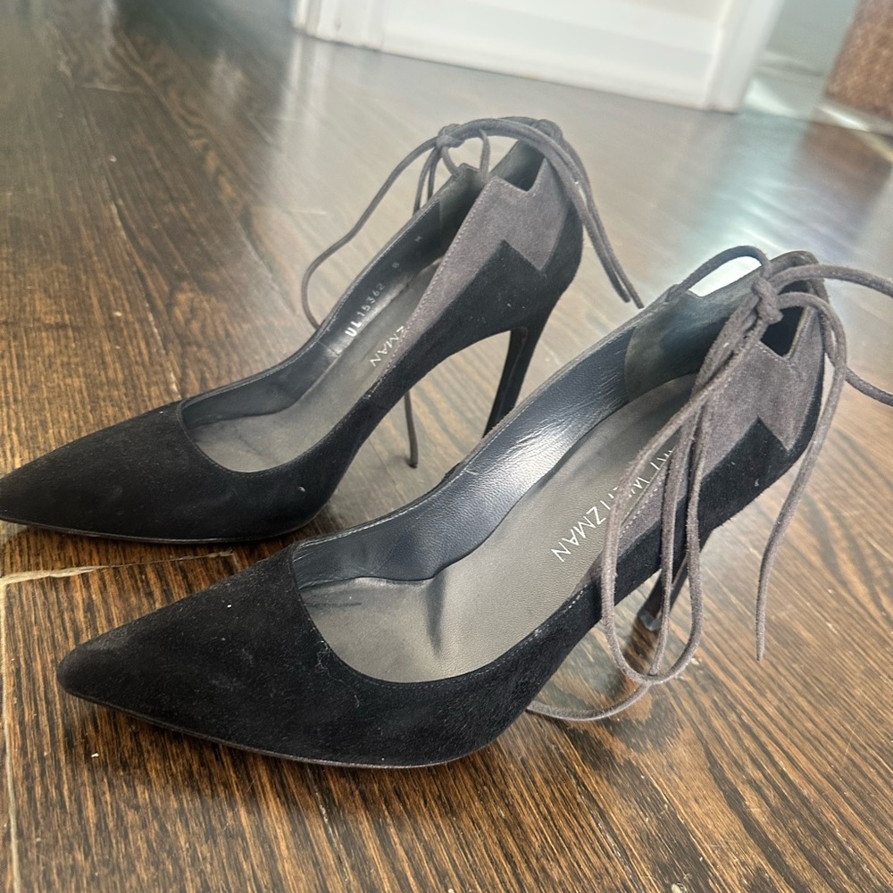 Stuart Weitzman Black Lace-Up Heels
